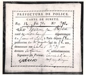 Säkerhetskort, 1808 (penna och bläck på papper) av French School