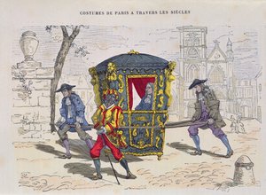 Sedan stol i det sextonde århundradet, från Costumes de Paris a Travers les Siecles, publicerad 1887 (färggravyr) av French School