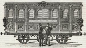 Postkontor - exteriörvy av det mobila kontoret - Gravyr i "Tableau-de-Paris" av Edmond Texier 1852 av French School