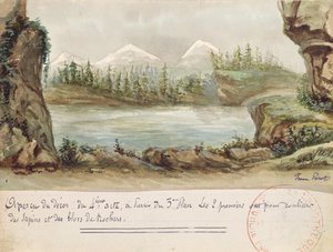 Scenografi för akt IV av operan William Tell av Gioacchino Rossini (1792-1868) framförd den 3 augusti 1829 på Parisoperan (wc på papper) av French School