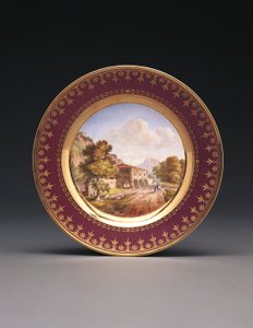 Sevres topografiska platta lila bakgrund av French School