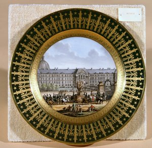 Sevres skylt som visar ankomsten av Fredrik II (1712-86) den stores svärd på Hotel des Invalides (porslin)