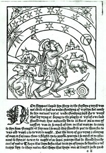 Shepherd under Sun, Moon and Stars, från en Shepherds-kalender av French School