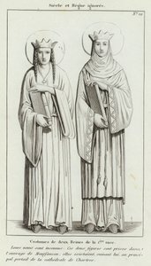 Century and Reign ignorerade, Costumes of two Queens of the 1st race (gravyr) av French School