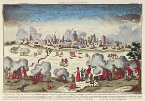 Belägring och bombardement av Lille av Albert de Saxe-Teschen, september-oktober 1792 (färgad gravyr) av French School