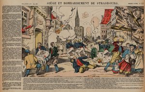Belägring och bombardement av Strasbourg, fransk-preussiska kriget, augusti-september 1870 (färgad gravyr) av French School