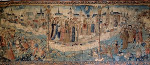Schweizarnas belägring av Dijon den 7/09/1513, gobeläng från Tournai, Musee des Beaux Arts de Dijon. av French School