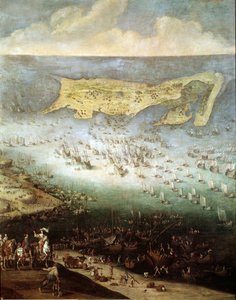 Belägring av citadellet Saint Martin på Ile de Re, 1627 (målning, ca 1640) av French School