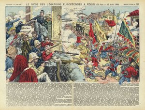Belägring av de europeiska legationerna i Peking, Boxarupproret, Kina, 20 juni - 15 augusti 1900 (färglitografi) av French School