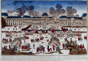 Belägring av slottet (palatset) i Tuilerierna den 10 augusti av French School