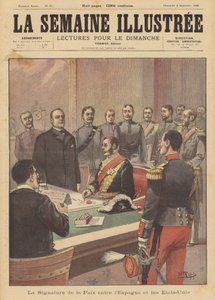 Undertecknande av ett fredsprotokoll som avslutar fientligheterna i det spansk-amerikanska kriget, Washington DC, 12 augusti 1898 av French School