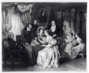 Undertecknande av äktenskapskontrakt på advokatbyrån, c.1840 av French School