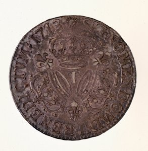 Silver fransk ecu (scude), kung Ludvig XIV:s regeringstid (1643-1715) 1713 Diam. 4 cm Neapel, museo archeologico av French School