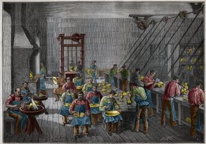 Silververkstad i Frankrike på 1800-talet. Gravyr från 1885 i "" Les arts et metiers illustres"" av Adolphe BITARD. av French School