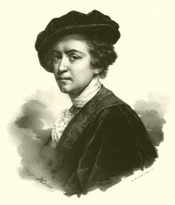 Sir Joshua Reynolds, porträtt (gravyr) av French School
