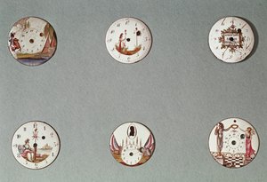 Sex fickur dekorerade med revolutionära symboler (metall och emalj) av French School