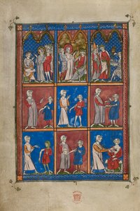 Sloane 1977,.6v The Chirurgia Olika bibliska och medicinska scener av French School