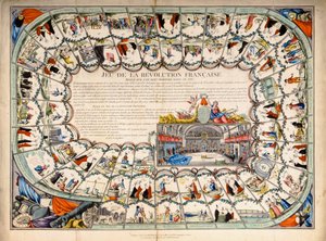 Snakes and ladders board baserat på den franska revolutionen, 1791 av French School