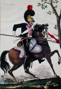 Soldat från det franska hushållskavalleriet under imperiets period (färg litho) av French School