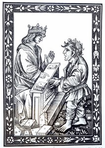 Solomon och Marcoul, illustration från vetenskap och litteratur under medeltiden och renässansen, skriven och graverad av Paul Lacroix, 1878 av French School