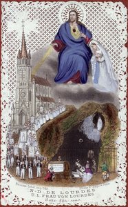Souvenir av pilgrimsfärden till Lourdes, gjord för den internationella utställningen i Paris, 1867 av French School