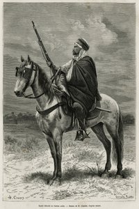 Spahi, effektiv ryttare och fruktan som bidrar till erövringen av Algeriet, i tjänst för Frankrike, lösgör sig vid det arabiska kontoret och graverar efter en teckning av H. Charles för att illustrera historien Tebessa och dess monument (Algeriet), av A. H av French School