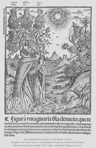 Den spanske filosofen och franciskanska tertiären Ramon Llull i kontemplation, riktar alla hans själsförmågor till Gud (litho) av French School