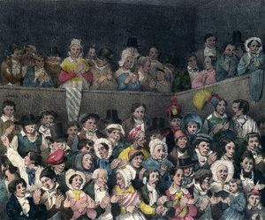 Åskådare applåderar på teatern, graverad av Benard och Frey, 1837 av French School
