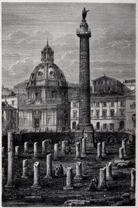 Trajanus torg och kolumn (Trajanes kolumn) (Colonna Traiana) och Ulpian Basilica (resa med Francis Wey 1864-1868) - i "" Tour du Monde"" 2:a veckan 1869 av French School