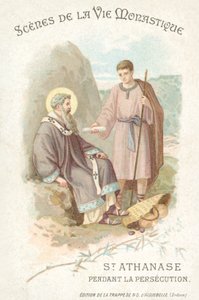 St Athanasius under förföljelsen av kristna (chromolitho) av French School