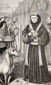 Sankt Antonius av Padua, från "Militärt och religiöst liv under medeltiden" av Paul Lacroix, publicerad i London ca 1880 (litho) av French School