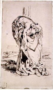 St Francis stöder den korsfäste Kristus av French School