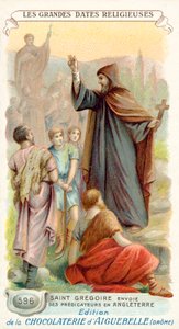 St Gregory skickar missionärer till England, 596 (chromolitho) av French School