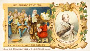 St Gregorius den store, och en skola av gregoriansk sång (chromolitho) av French School