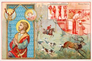 St Hubert, jägarnas skyddshelgon (chromolitho) av French School