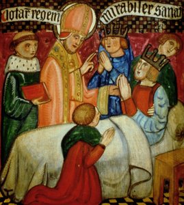 St. Sulpice utför ett mirakel genom att bota kung Clotaire (d.629) av French School