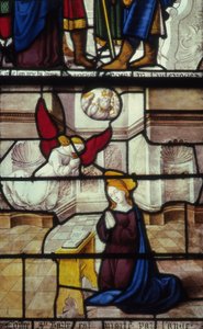 Målat glasfönster i Saint Barbara Chapel, kyrkan Notre-Dame de Semur-en-Auxois av French School