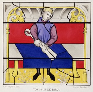 Målat glas som visar ett ark av ark, Church of Our Lady of Semur av French School