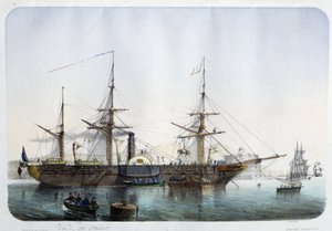 Ångfregatt i hamnen i Toulon, cirka 1850 av French School