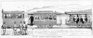 Steam tram of Vercelli (Piemonte) - i "" The new conquests of science"" av Louis Figuier av French School
