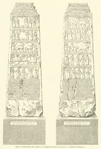 Stele of Shalmanasar III, från rollerna i Louvren (gravyr) av French School