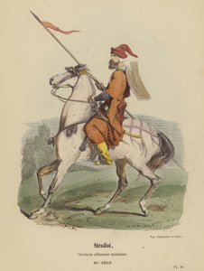 Stradiot, albansk hjälpkavalleri, XVI-talet (färgad gravyr) av French School