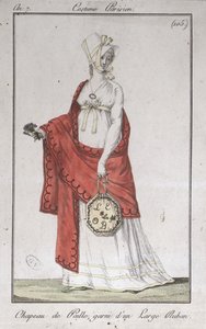 Stråhatt med band, modetallrik från Costumes Parisiens, 1799 av French School