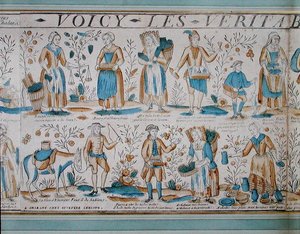 Gatuhandlare på 1700-talet (färg litho) av French School