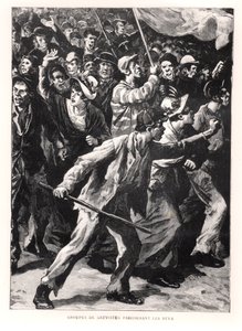 Anfallare demonstrerar på Chicagos gator under Pullman Riots 1894, ca 1895 av French School
