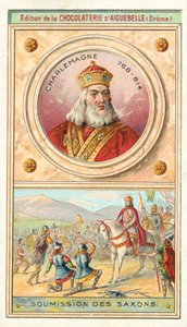 Underkastelse av sachsarna till Karl den Store, 785 (chromolitho) av French School