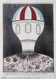 Prenumerationsbiljett för uppkomsten av en aerostat för att invadera England, deb. 1800-talet av French School