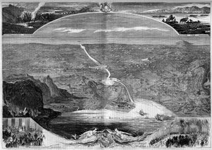 Suezkanalen: panoramautsikt över hålet i Sueznäset (Egypten), som började byggas 1859. Gravyr av Morin i "" The Illustrous World"" nr 84 den 20 november av French School