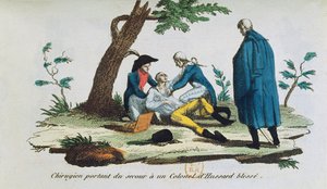 Kirurg opererar en överste av husarerna på slagfältet av French School