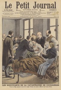 Överlevande från gruvkatastrofen i Courrieres (färglitografi) av French School